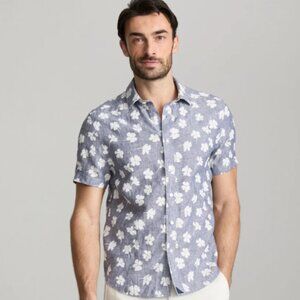 Linen Short-Sleeve Bonner Shirt Large Relaxed Fit navy/white